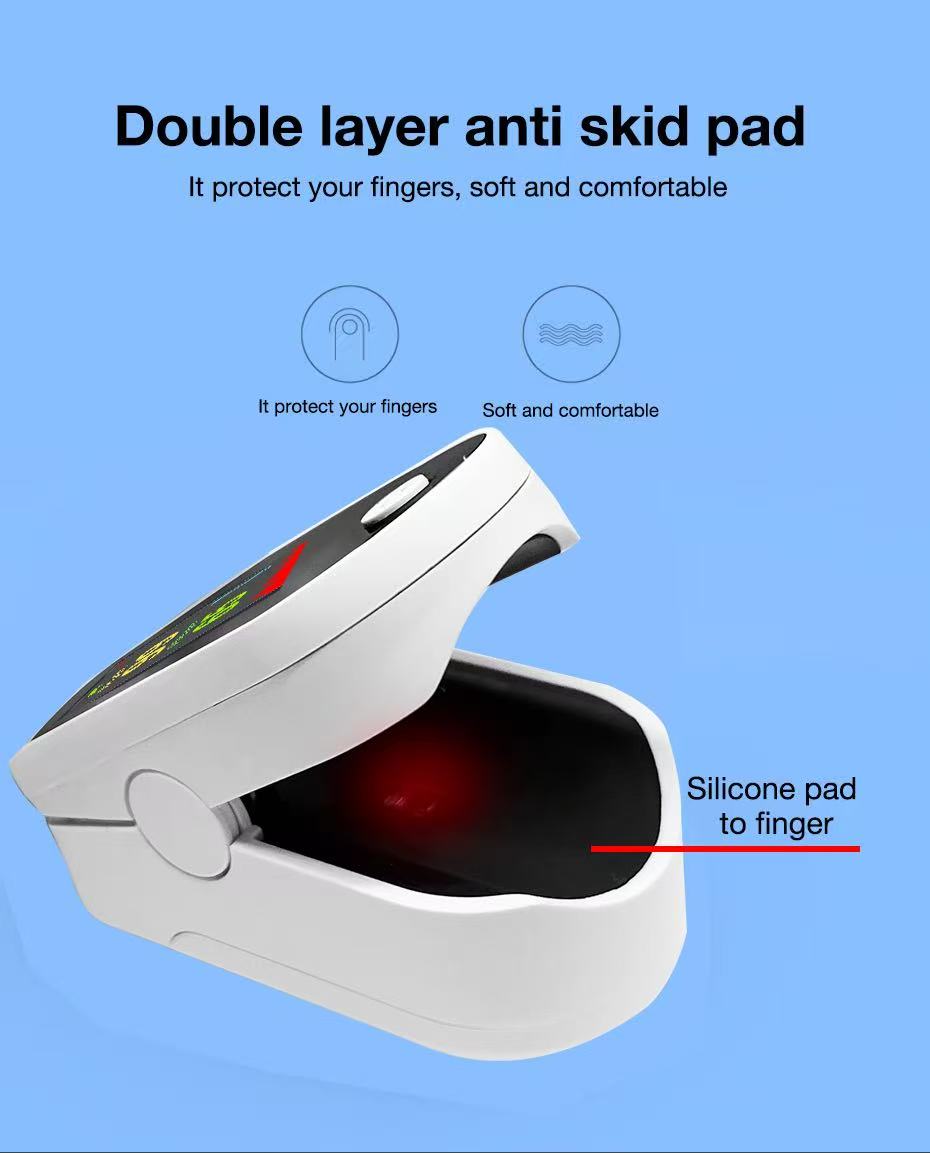 Double-layer anti-skid padding inside the finger clip, designed to hold the finger securely without pinching.