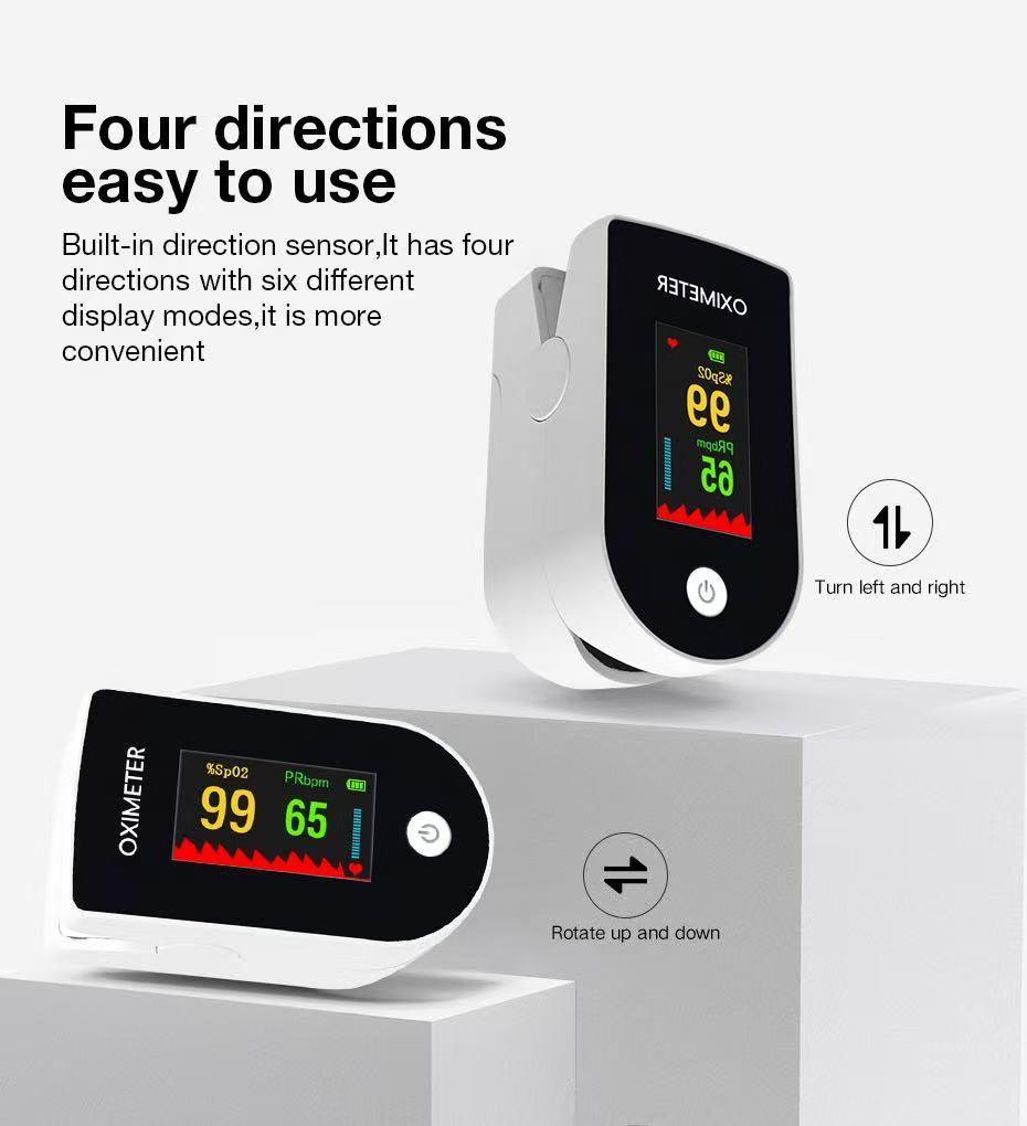 Four-direction display orientation supporting both self-checking and caregiver viewing.